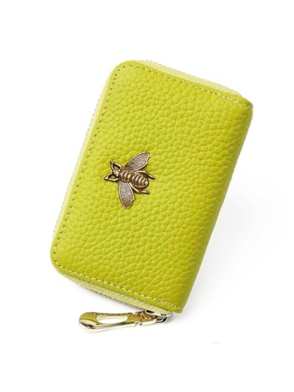 Genuine Leather Bee RFID Card Holder Wallet Zip Coin Purse Small Womens Wallet